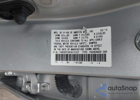 2015 Honda Accord Lx from USA, damaged, VIN 1HGCR2F39FA010322
